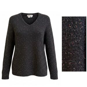 Coldwater Creek Women's Black Speckled V-Neck Sweater Size Medium Cozy Colorful
